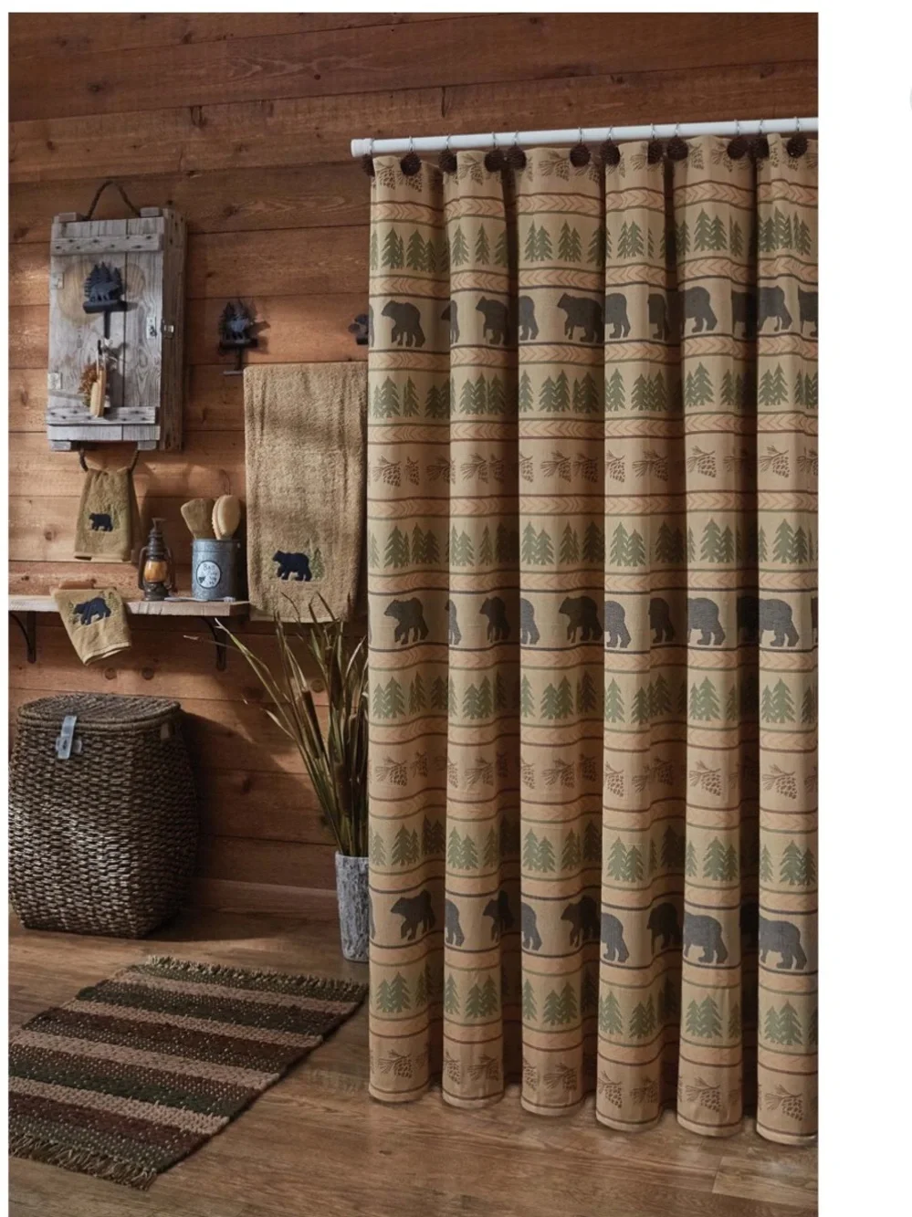 Cabin Bear Pattern Shower Curtain - Brown/Tan
